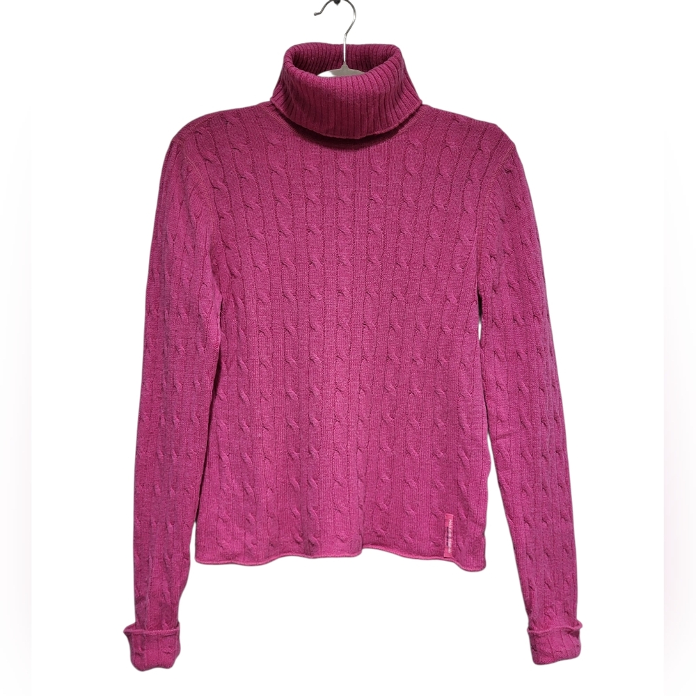 Vtg Ralph Lauren Polo Jeans Women L Turtleneck Sweater Y2K Lambswool Pink Preppy